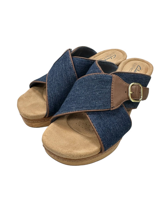 Sandals Heels Block By Clarks In Blue & Tan, Size:7