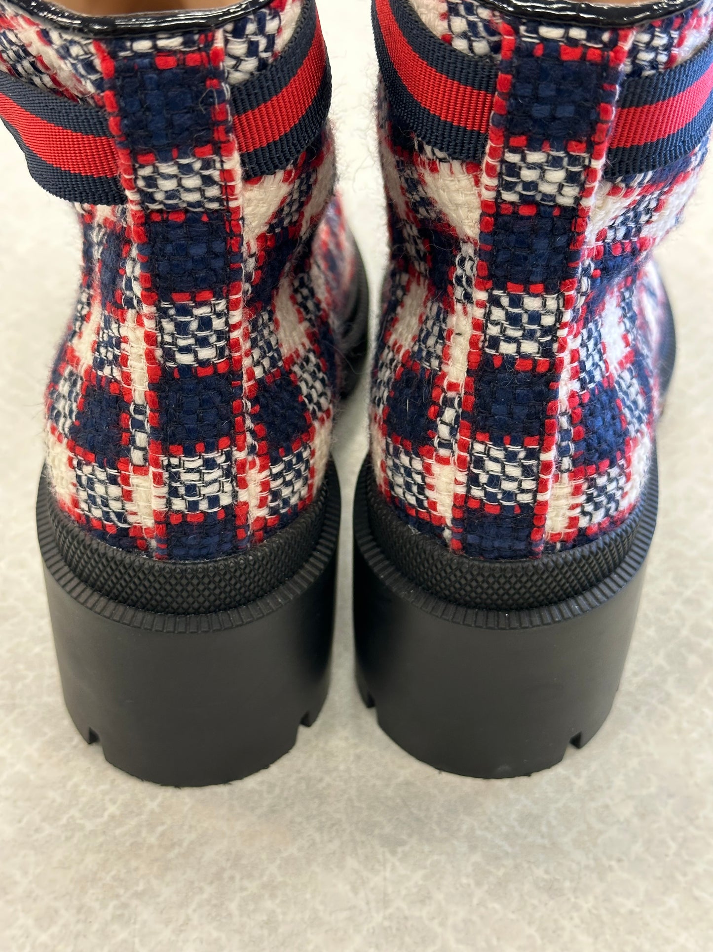 Shoes Luxury Designer By Gucci In Blue Red & White, Size:8