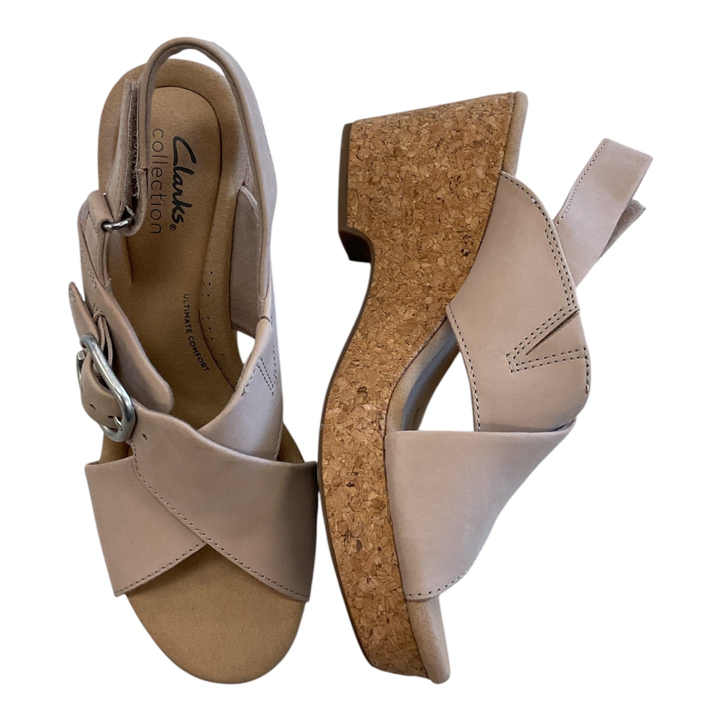Sandals Heels Wedge By Clarks In Beige, Size:8