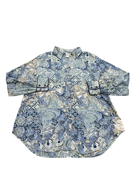 Blouse Ls By Chicos In Blue & White, Size:L