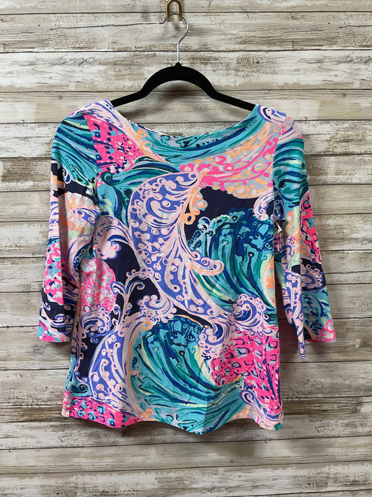 Top 3/4 Sleeve Designer By Lilly Pulitzer In Blue & Pink, Size:Xs
