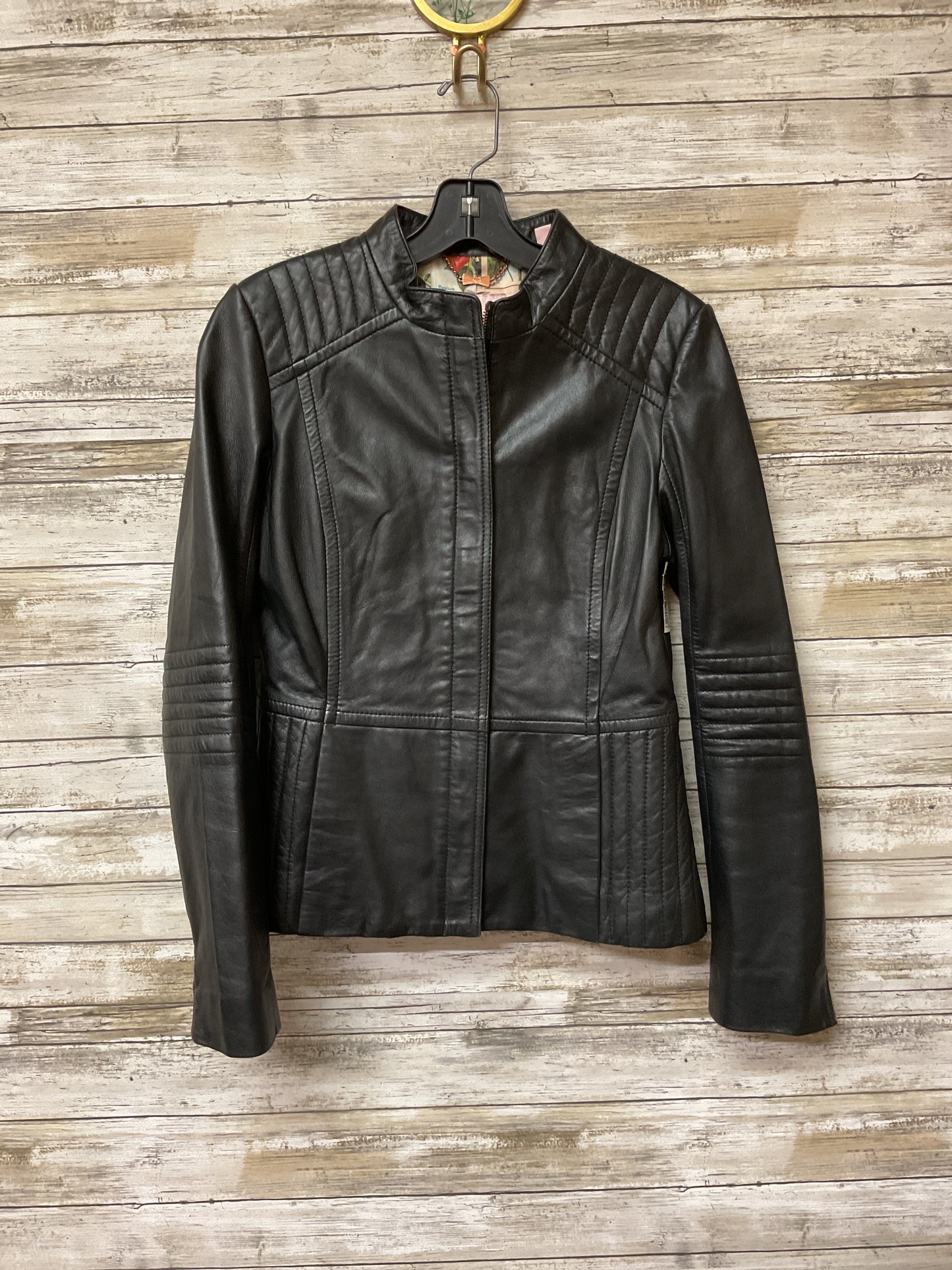 Jacket Leather By Ted Baker In Black, Size:2