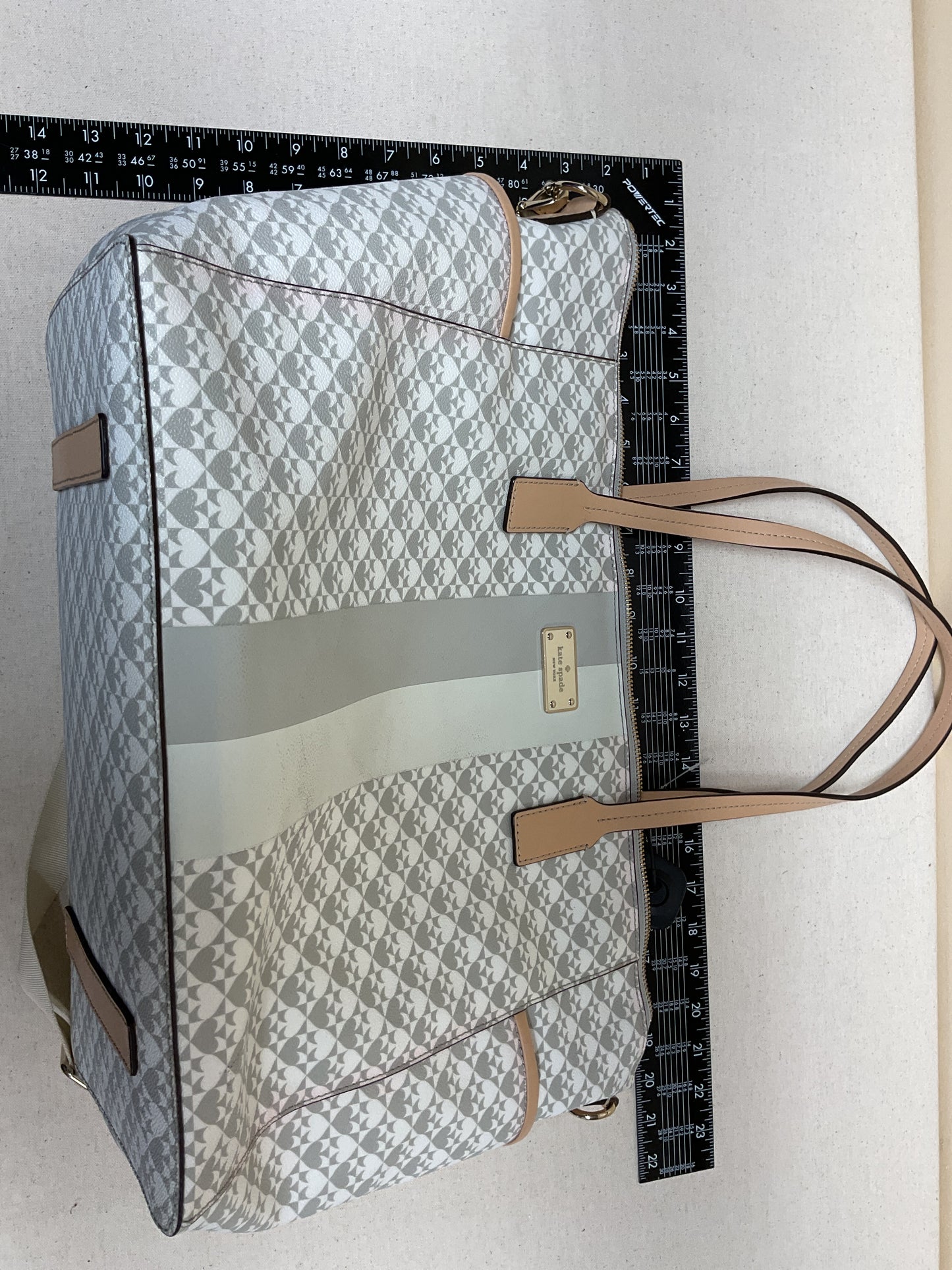 Diaper Bag Designer By Kate Spade In Grey & White, Size:Large