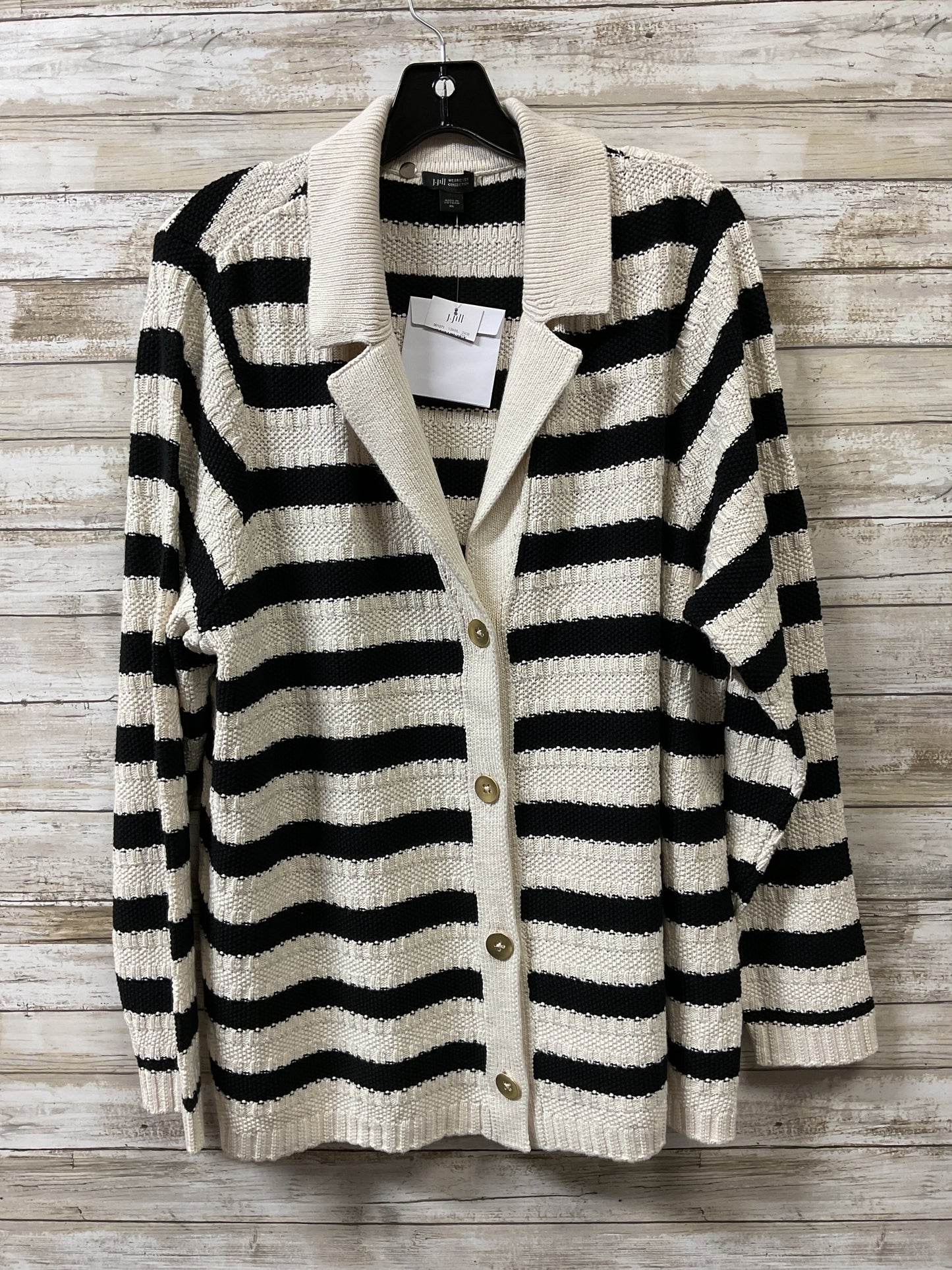 Sweater Cardigan By J. Jill In Black & White, Size:Xl