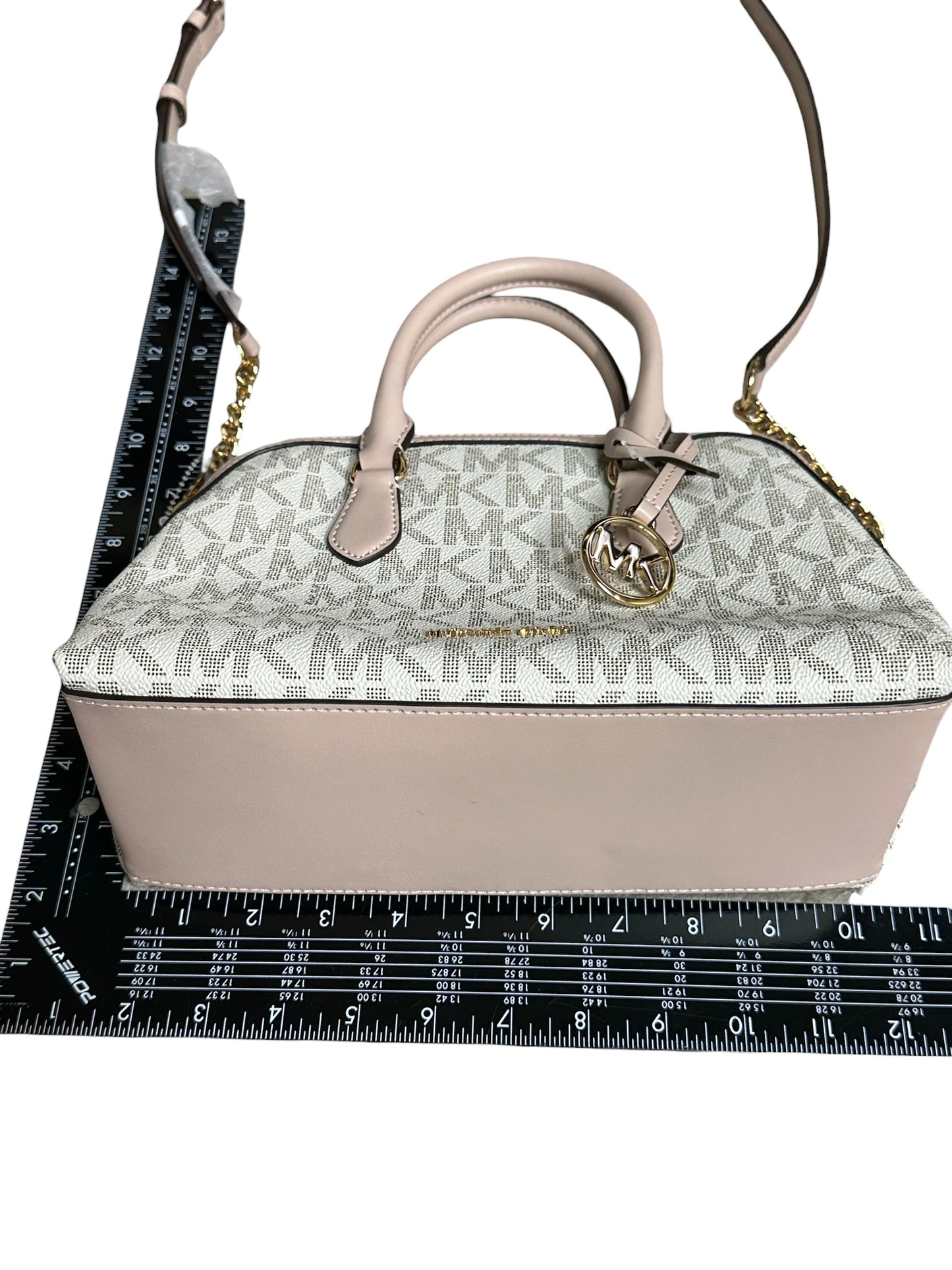 Handbag Designer By Michael Kors In Cream & Pink, Size:Medium