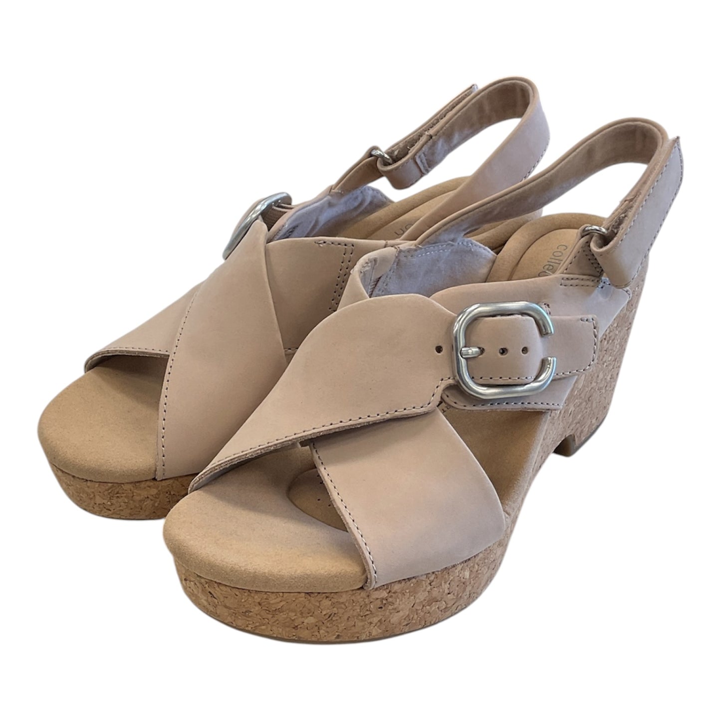 Sandals Heels Wedge By Clarks In Beige, Size:8