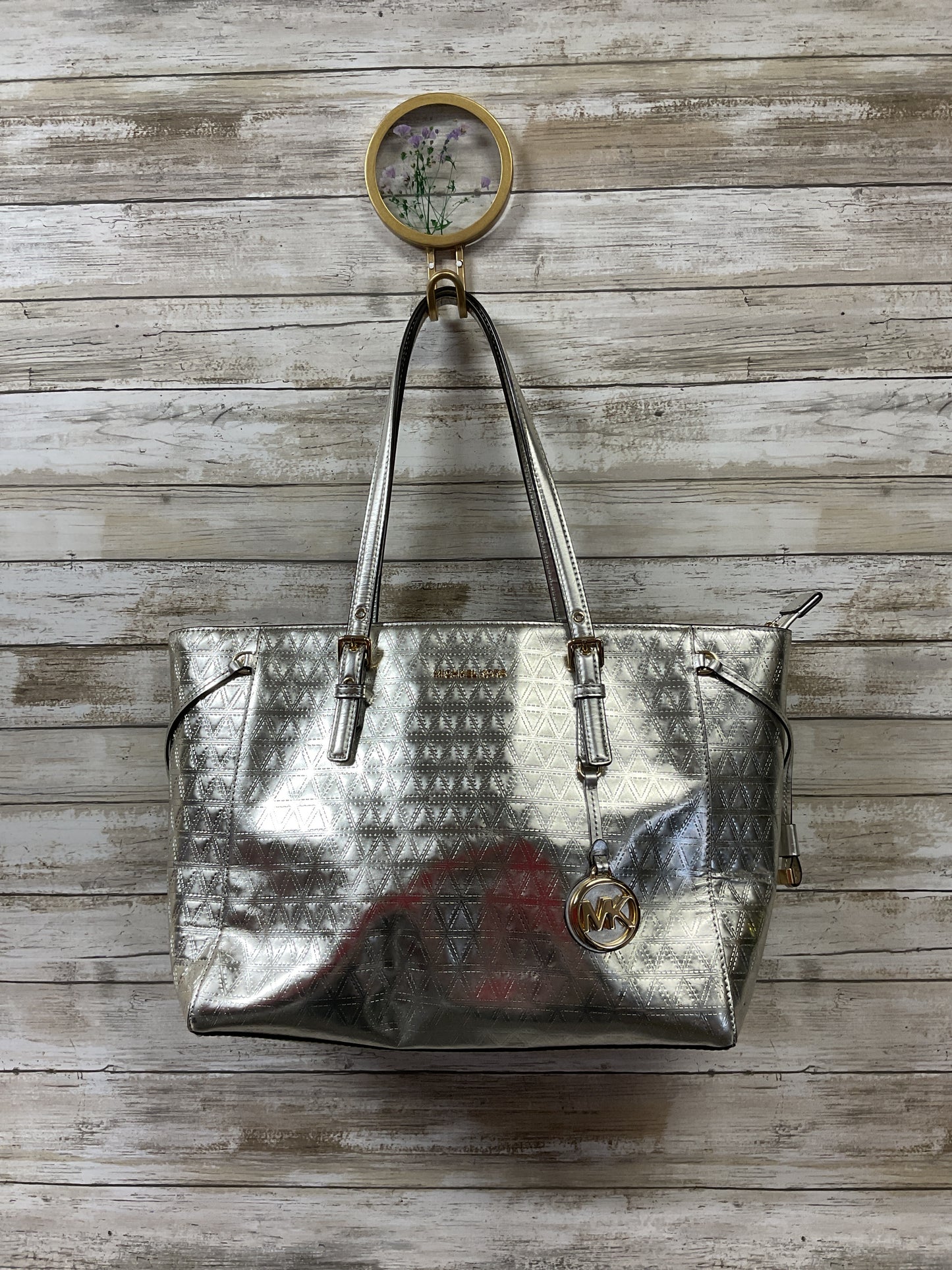 Handbag Designer By Michael Kors In Silver, Size:Large