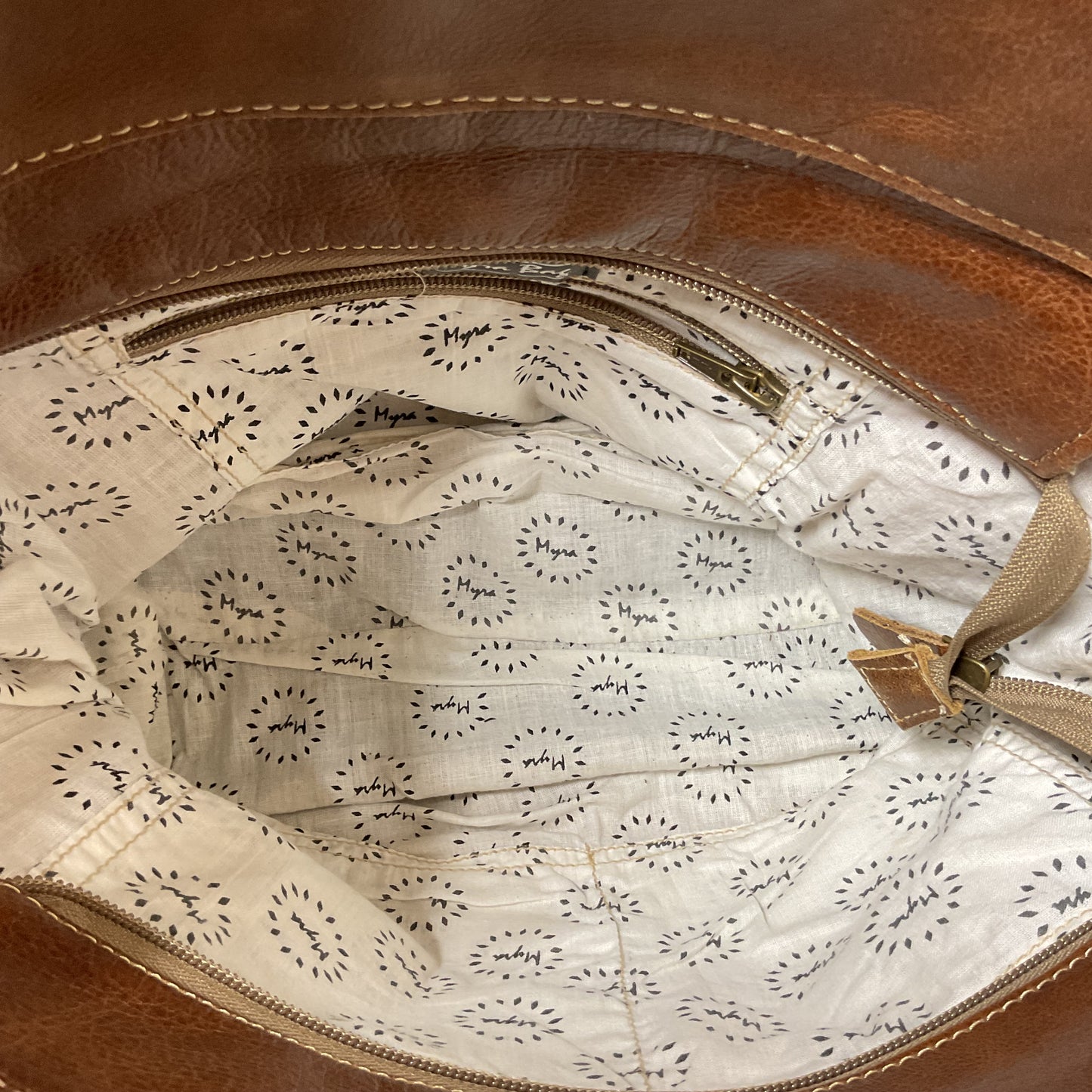 Crossbody Leather By Myra In Brown & Yellow, Size:Large