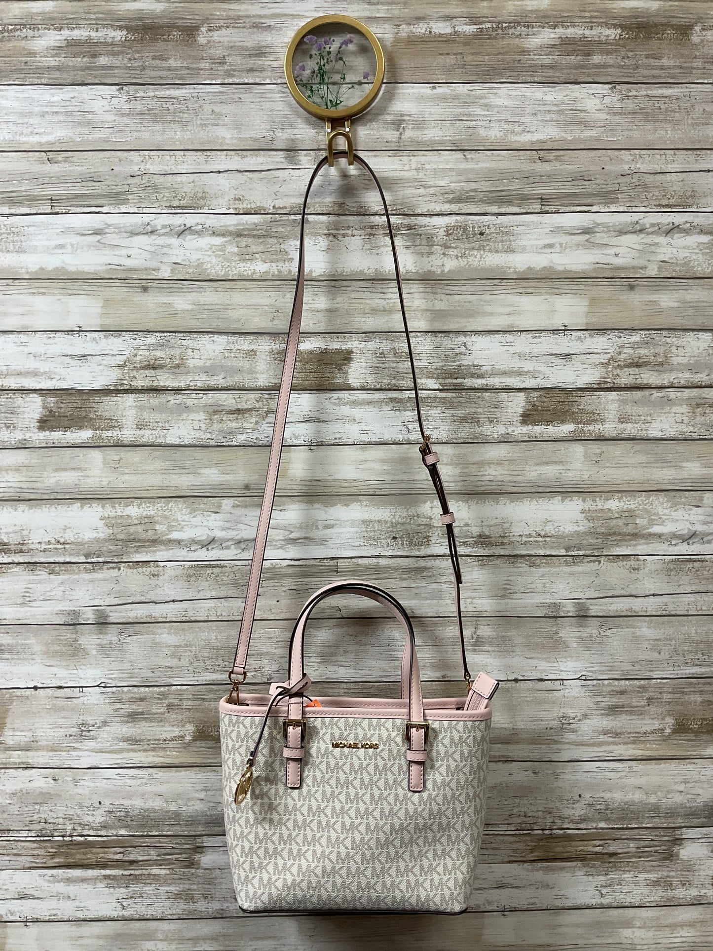 Handbag Designer By Michael Kors In Cream & Pink, Size:Medium