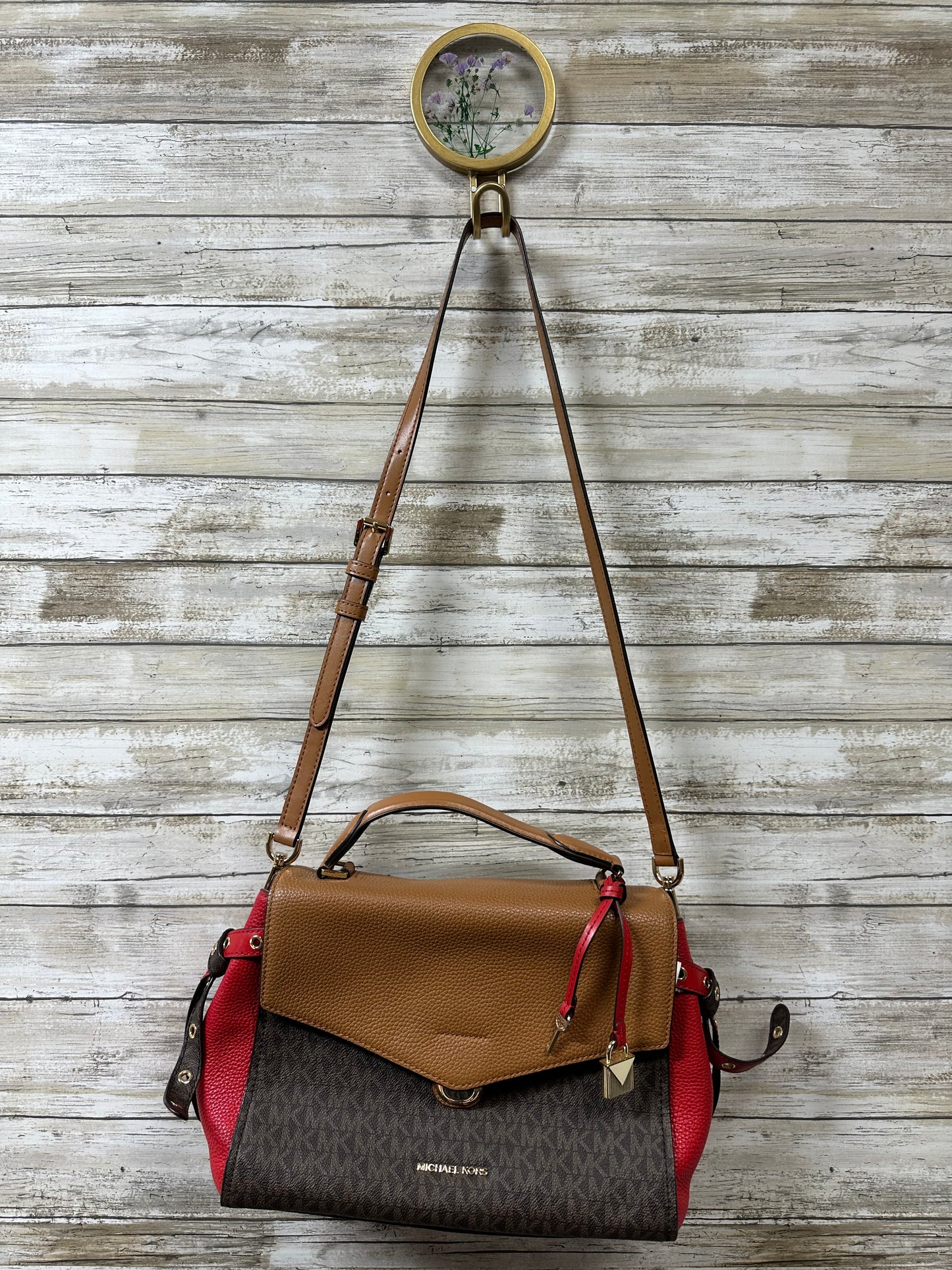 Handbag Designer By Michael Kors In Brown & Red, Size:Medium
