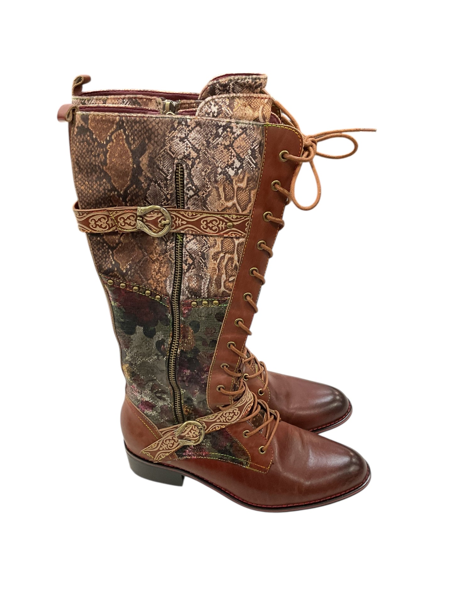 Boots Knee Flats By Cmb In Brown, Size:10.5