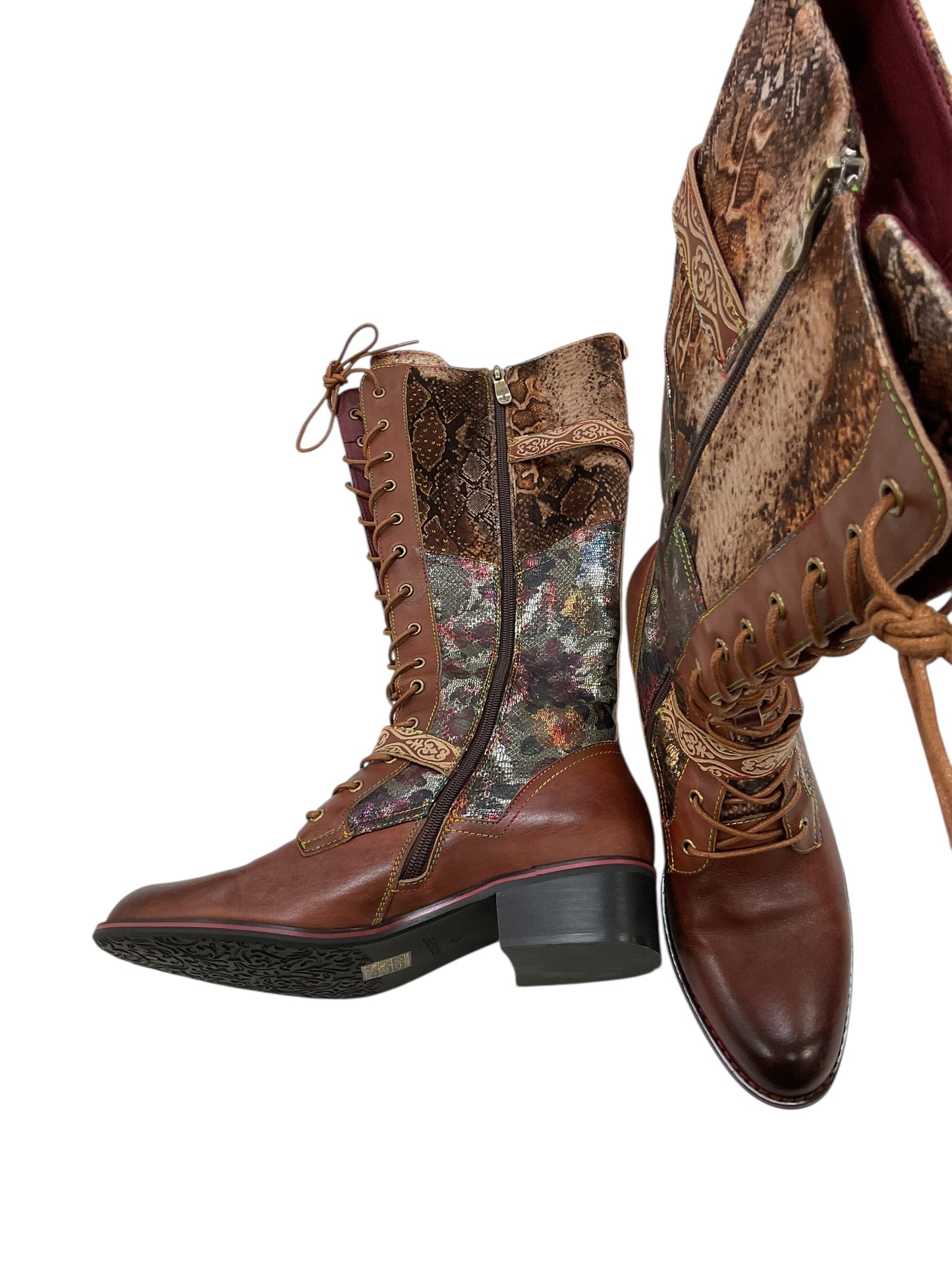 Boots Knee Flats By Cmb In Brown, Size:10.5