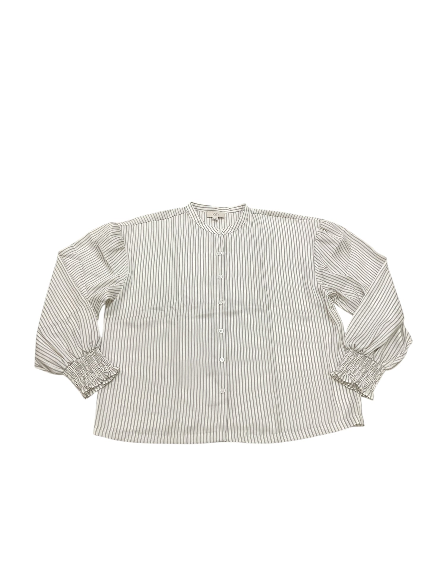 Blouse Ls By Loft In Grey & White, Size:M