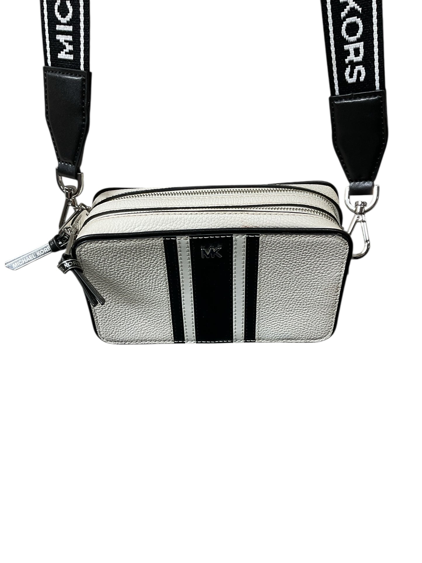 Crossbody Designer By Michael Kors In Black & White, Size:Small