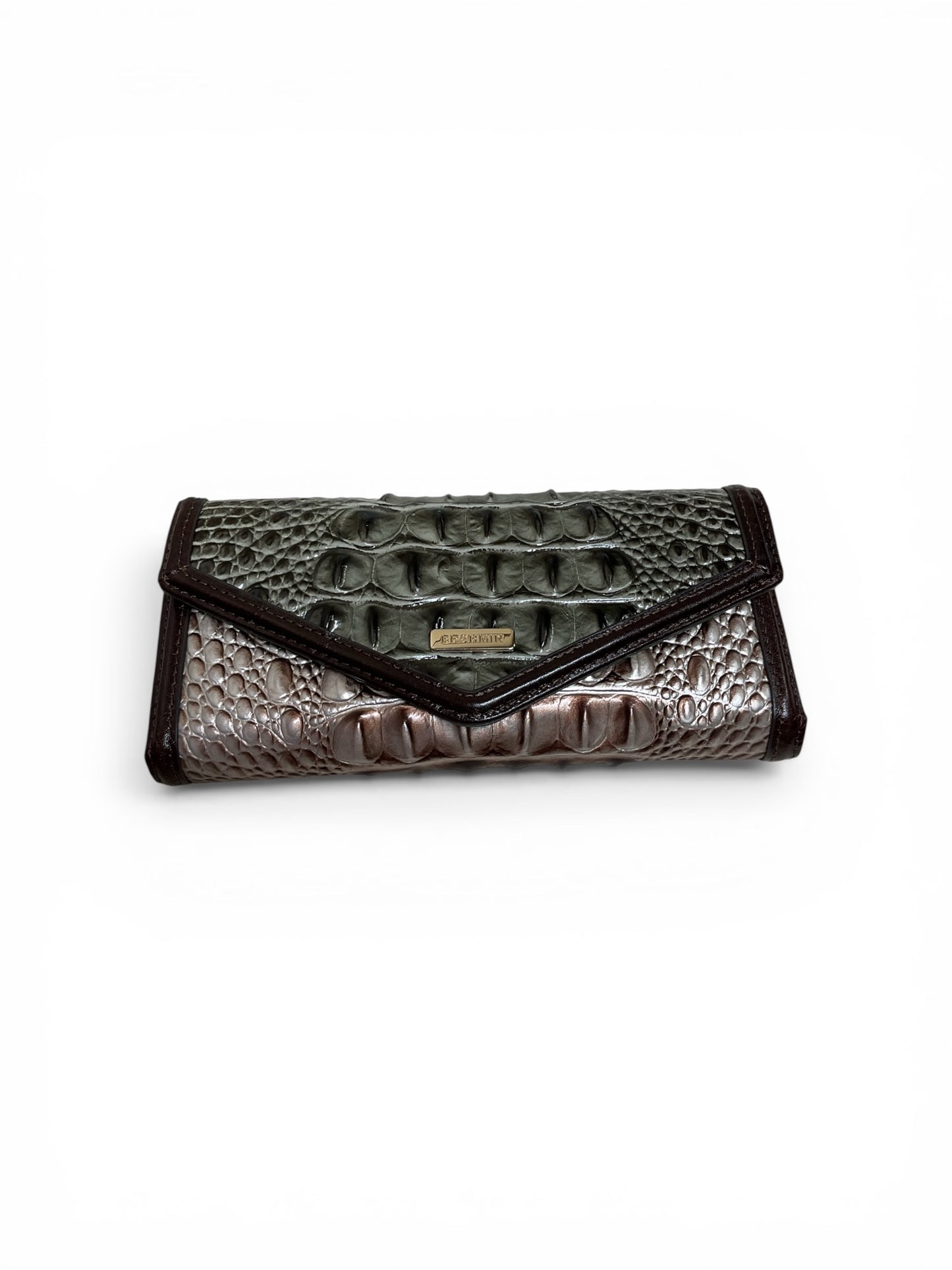 Wallet Designer By Brahmin In Green & Tan, Size:Large