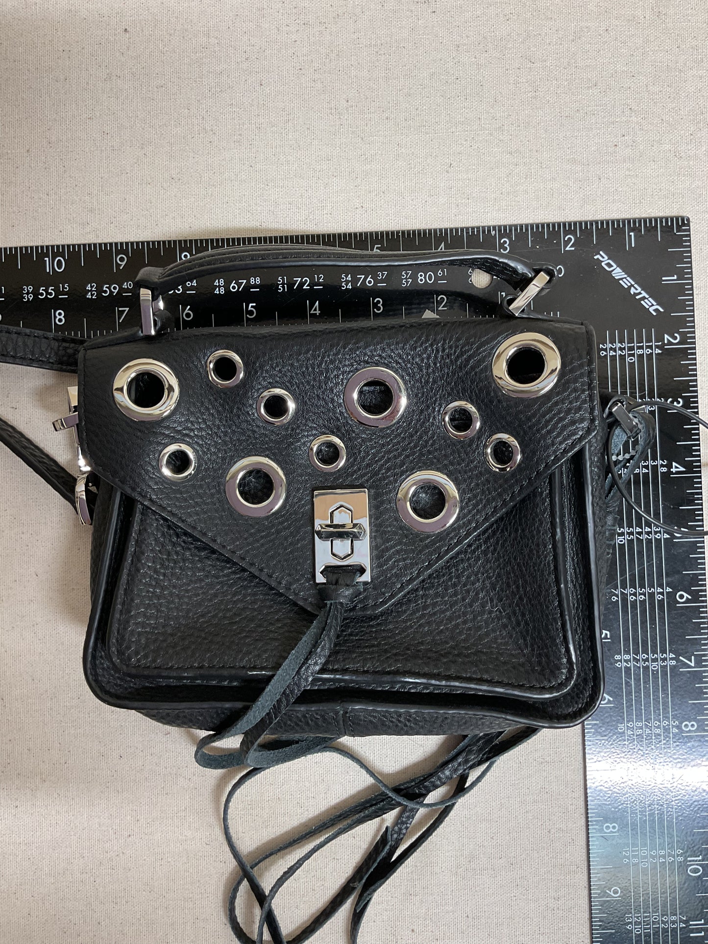 Crossbody Designer By Rebecca Minkoff In Black & Silver, Size:Small