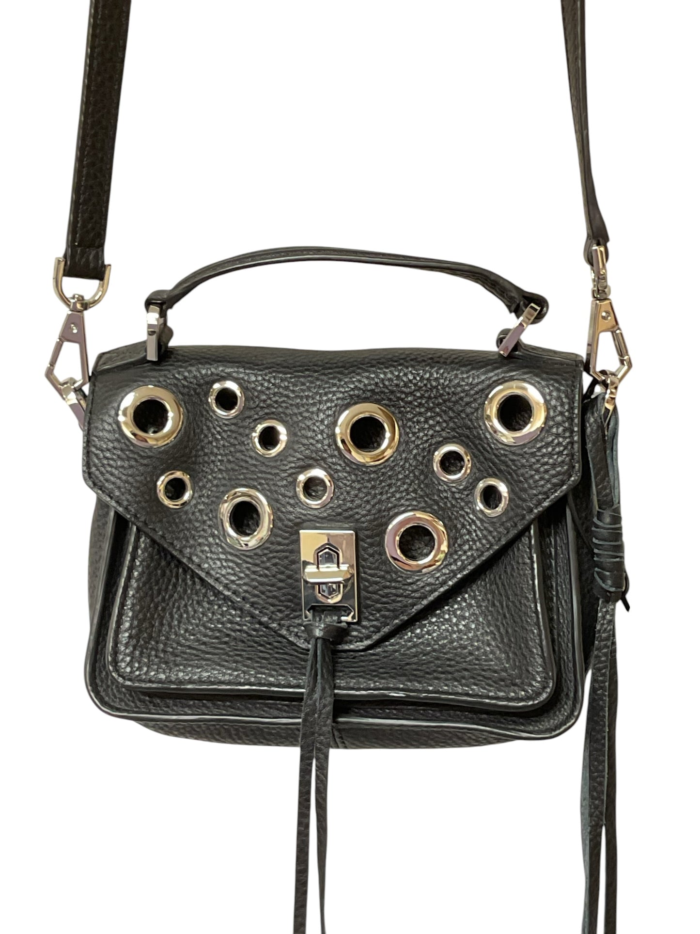 Crossbody Designer By Rebecca Minkoff In Black & Silver, Size:Small