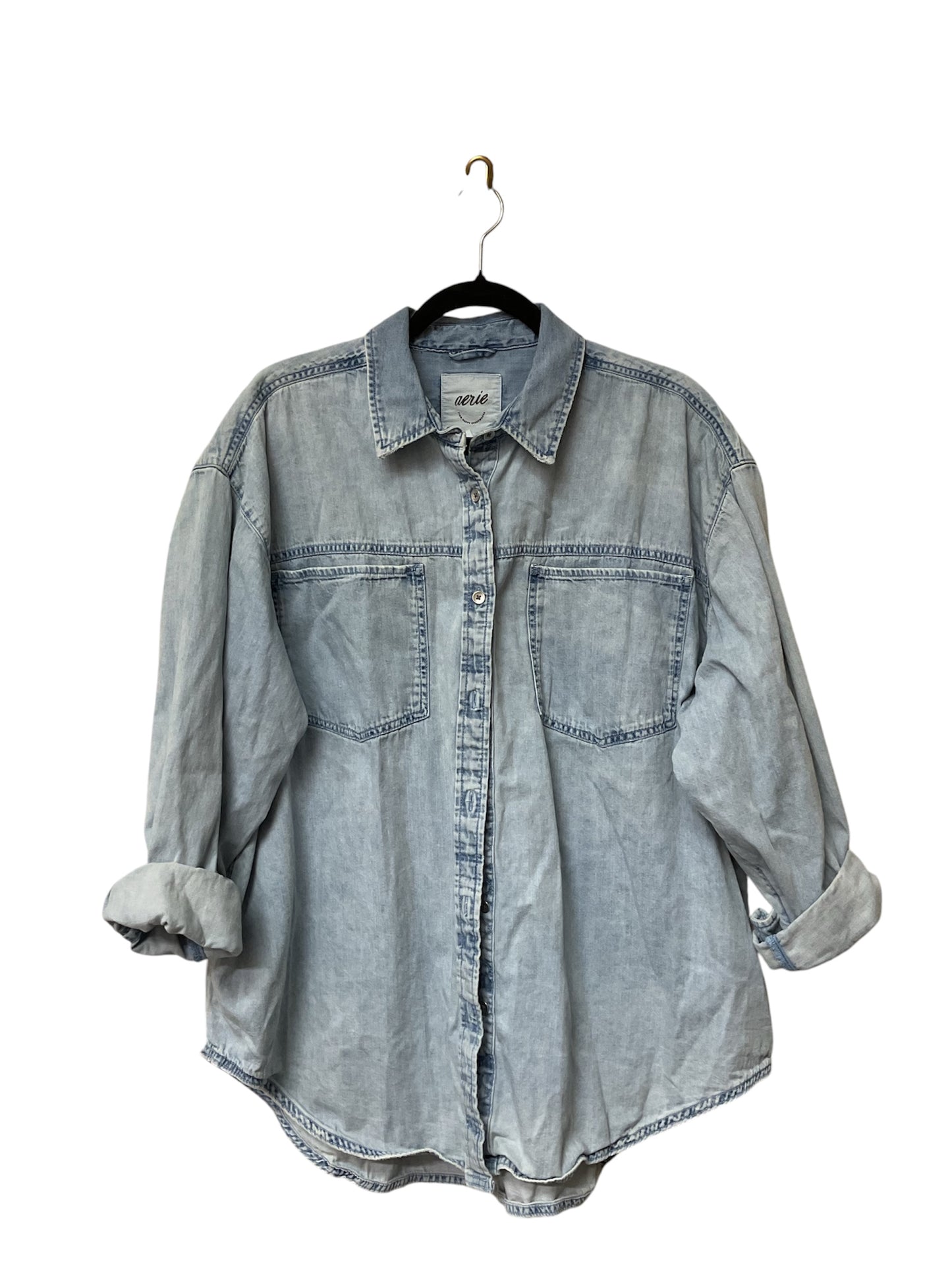 Jacket Shirt By Aerie In Blue Denim, Size:L