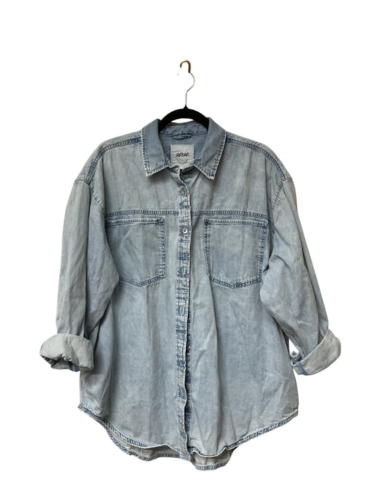 Jacket Shirt By Aerie In Blue Denim, Size:L