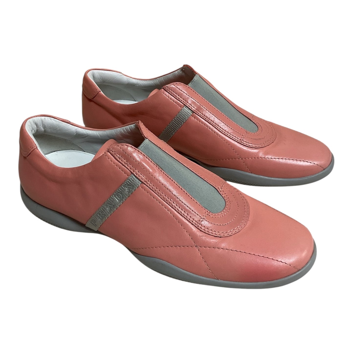 Shoes Luxury Designer By Prada In Grey & Pink, Size:7