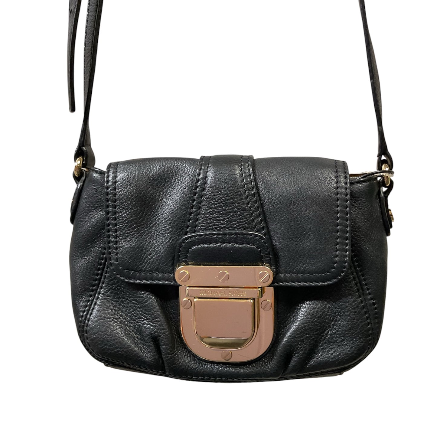 Crossbody Designer By Michael Kors In Black & Gold, Size:Small