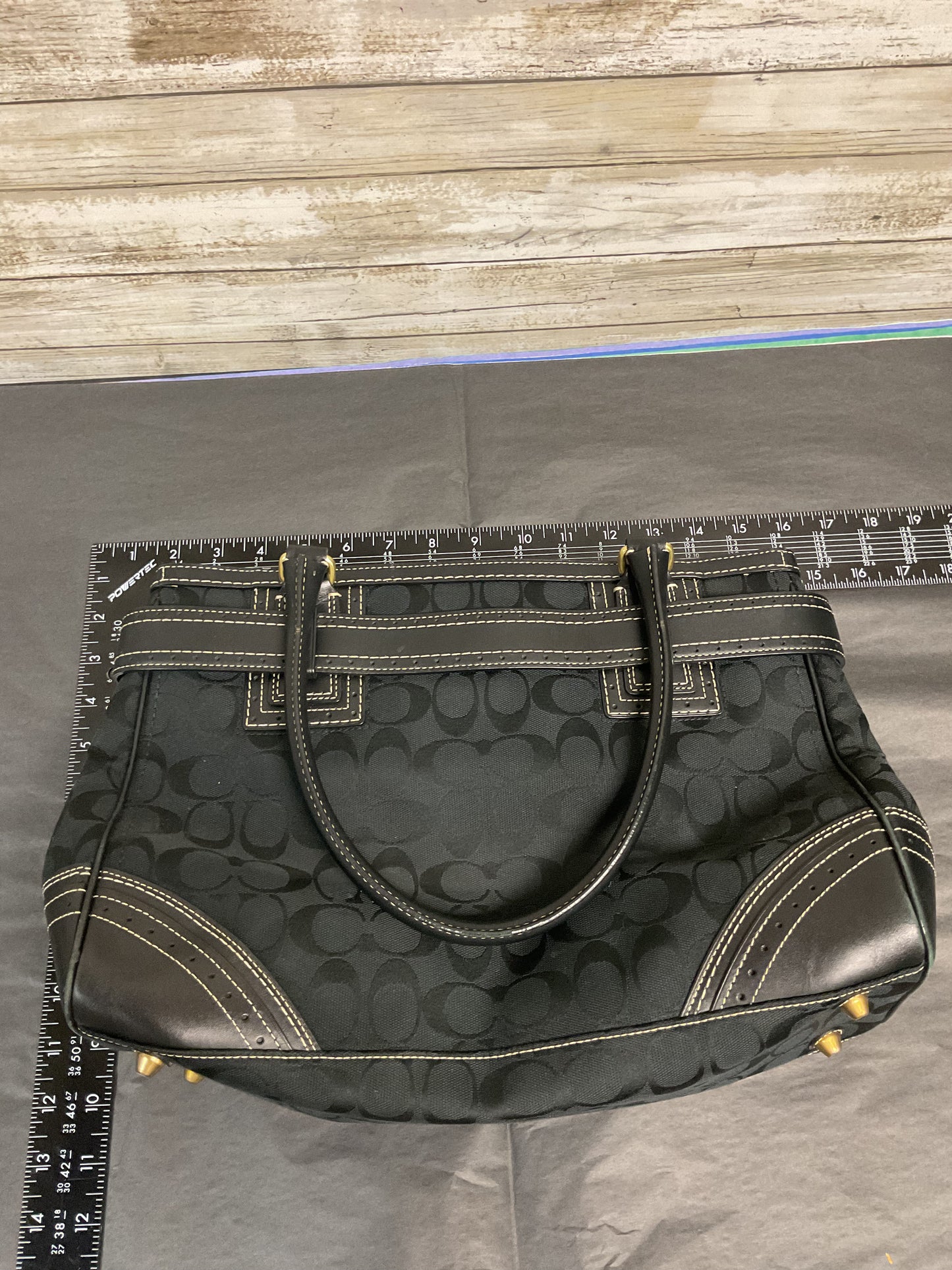 Handbag Designer By Coach In Black & Gold, Size:Large
