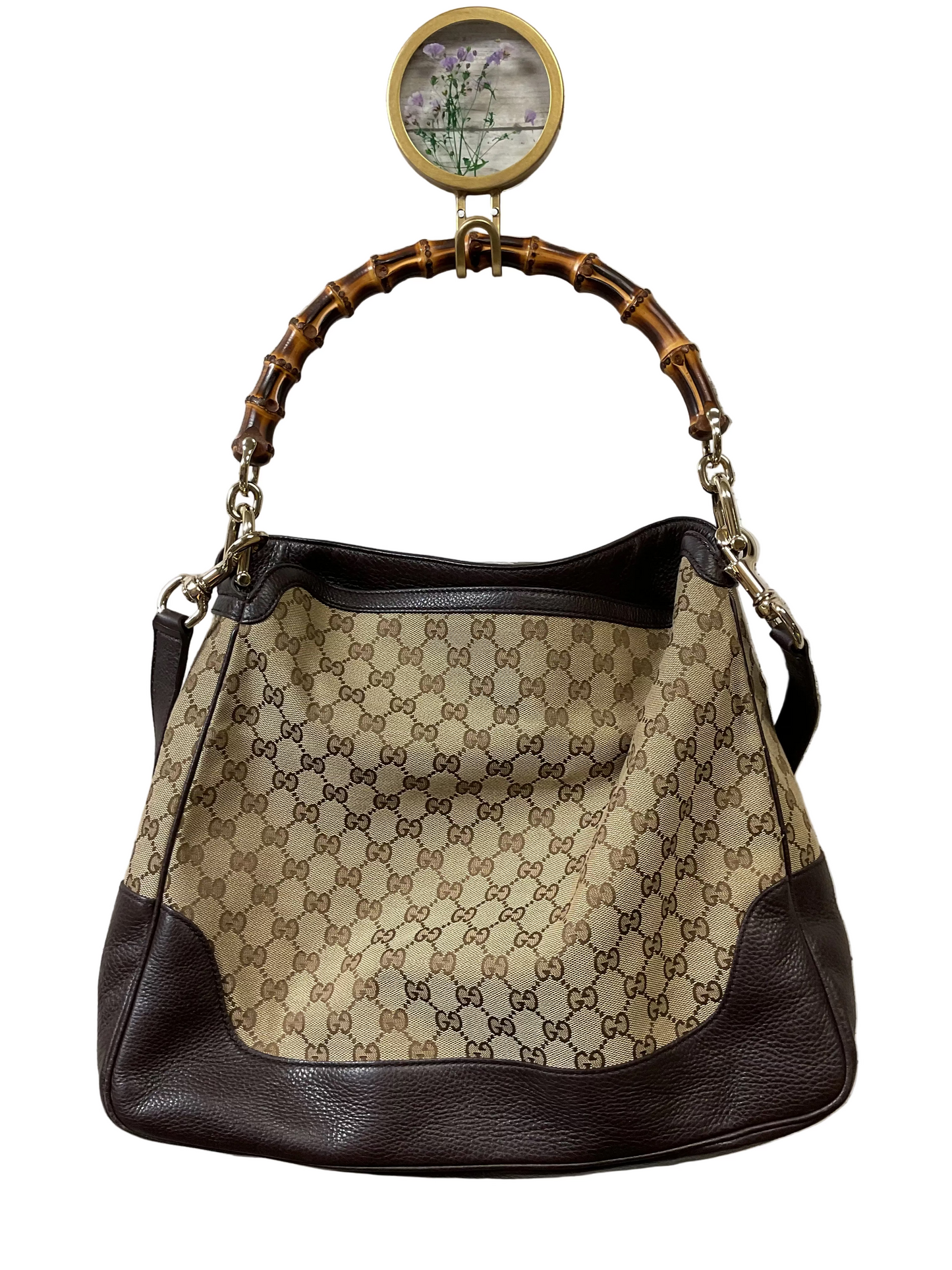 Handbag Luxury Designer By Gucci In Brown & Cream, Size:Large