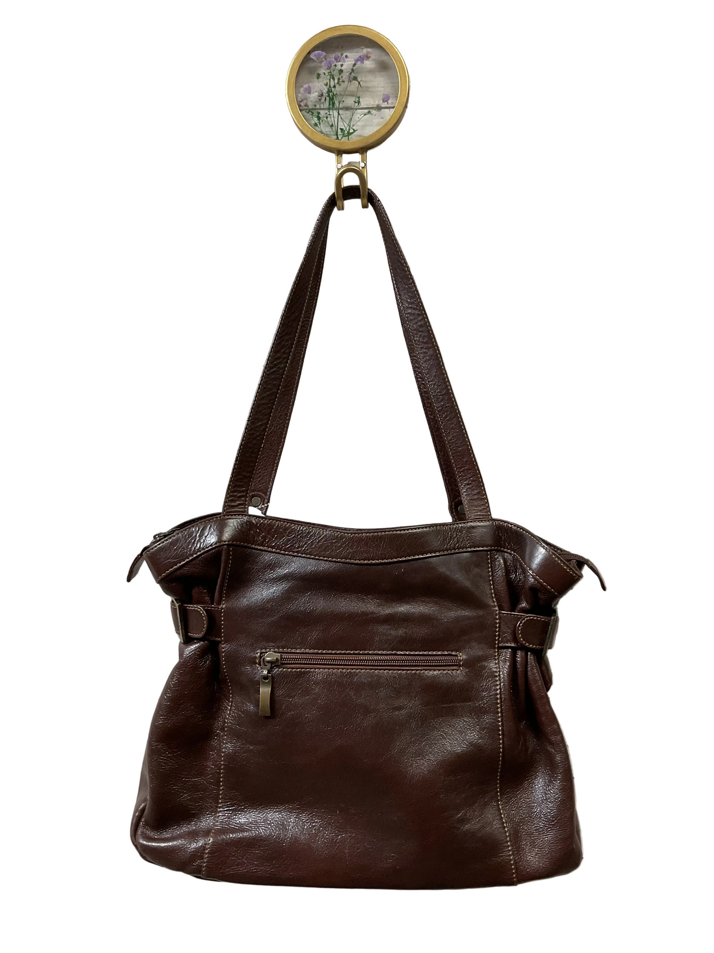 Handbag Leather By Clothes Mentor In Brown, Size:Medium