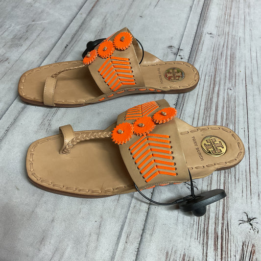 Sandals Designer By Tory Burch In Orange & Tan, Size:8.5