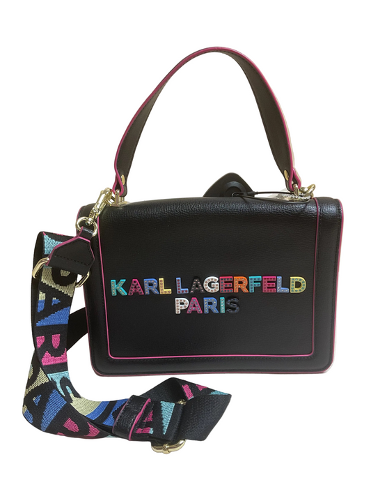 Crossbody Designer By Karl Lagerfeld In Black & Pink, Size:Small