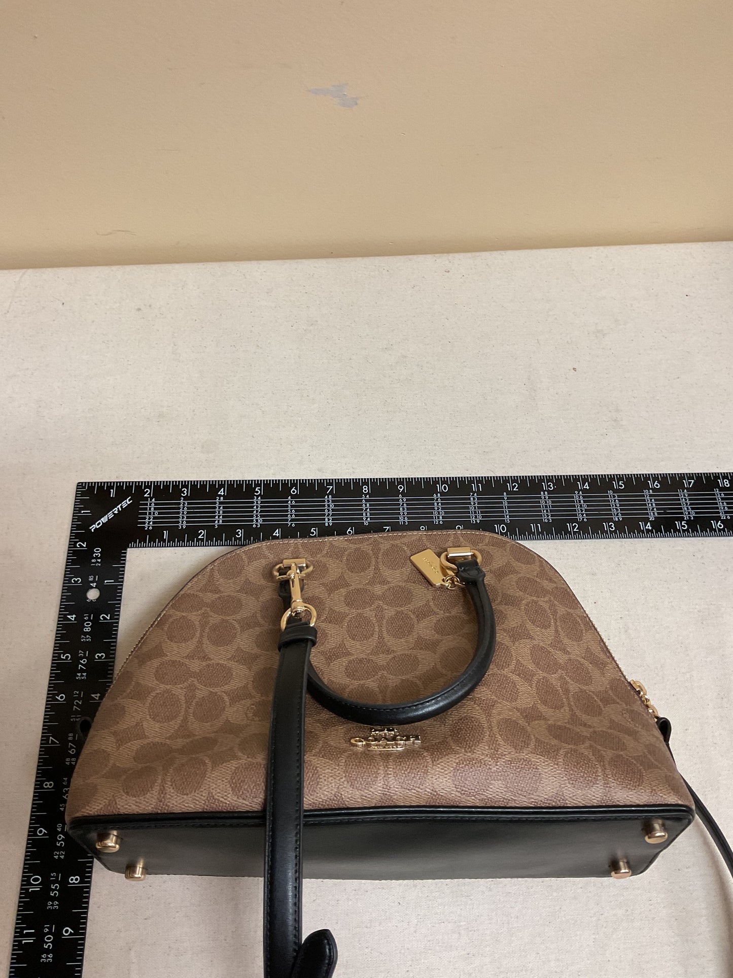 Handbag Designer By Coach In Black & Brown, Size:Medium