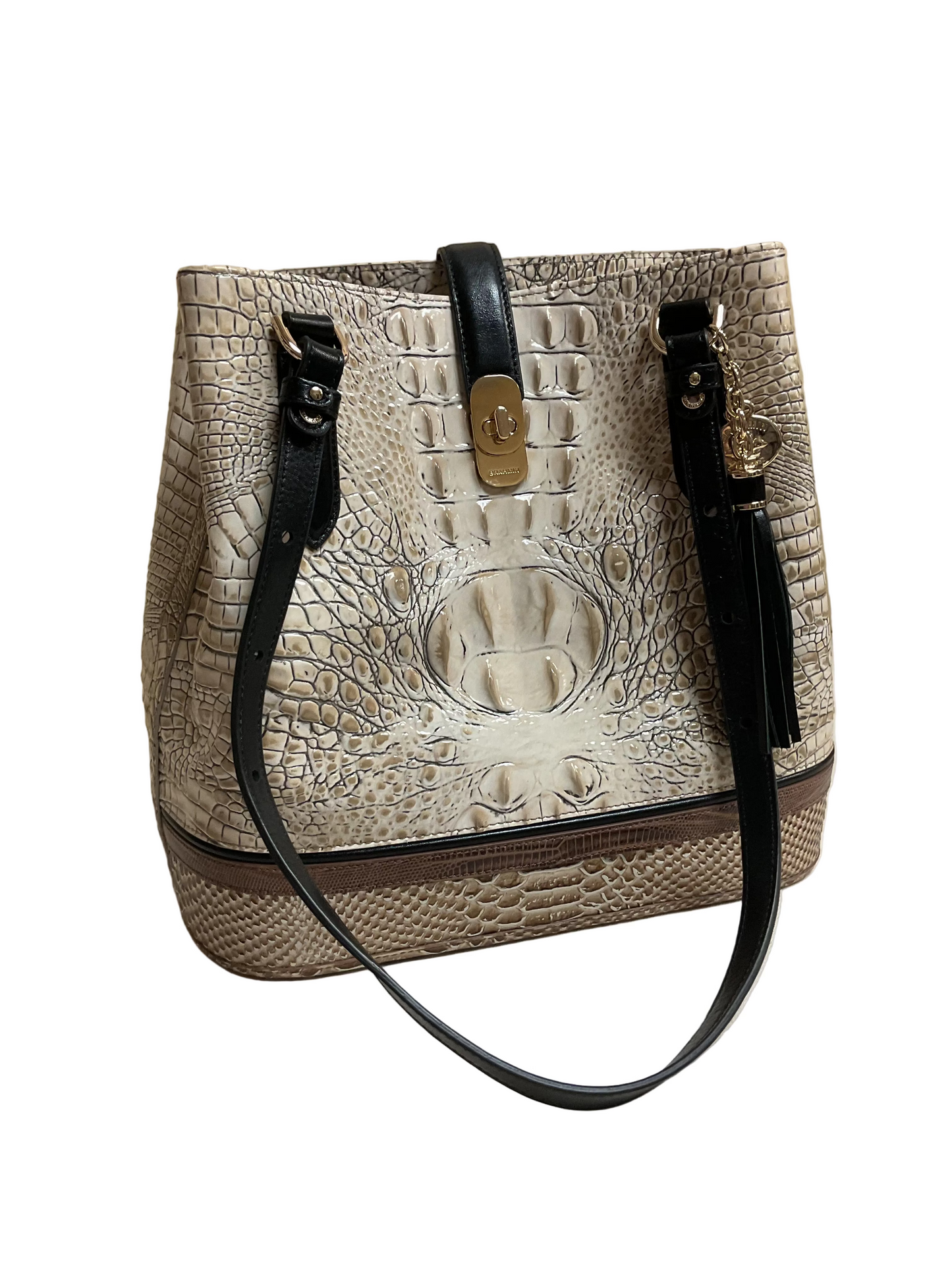 Handbag Designer By Brahmin In Brown & Cream, Size:Medium
