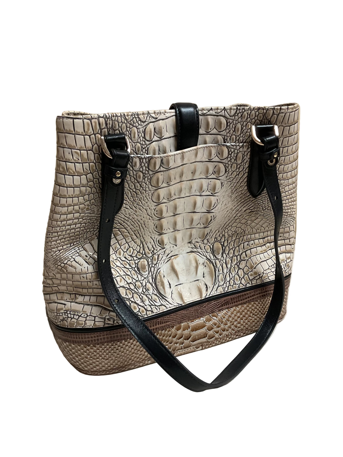 Handbag Designer By Brahmin In Brown & Cream, Size:Medium