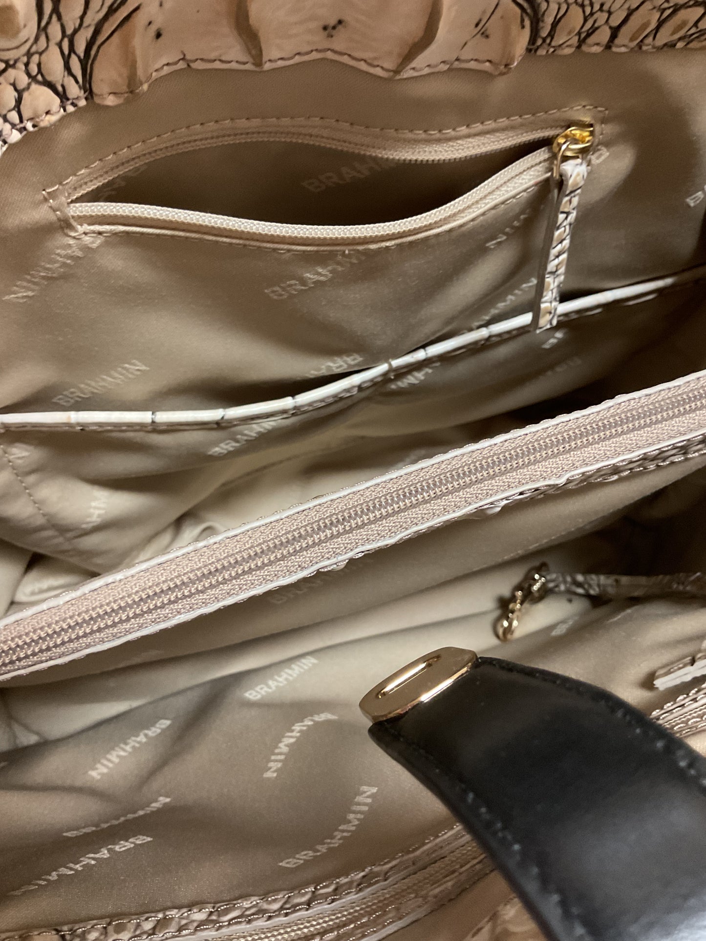 Handbag Designer By Brahmin In Brown & Cream, Size:Medium