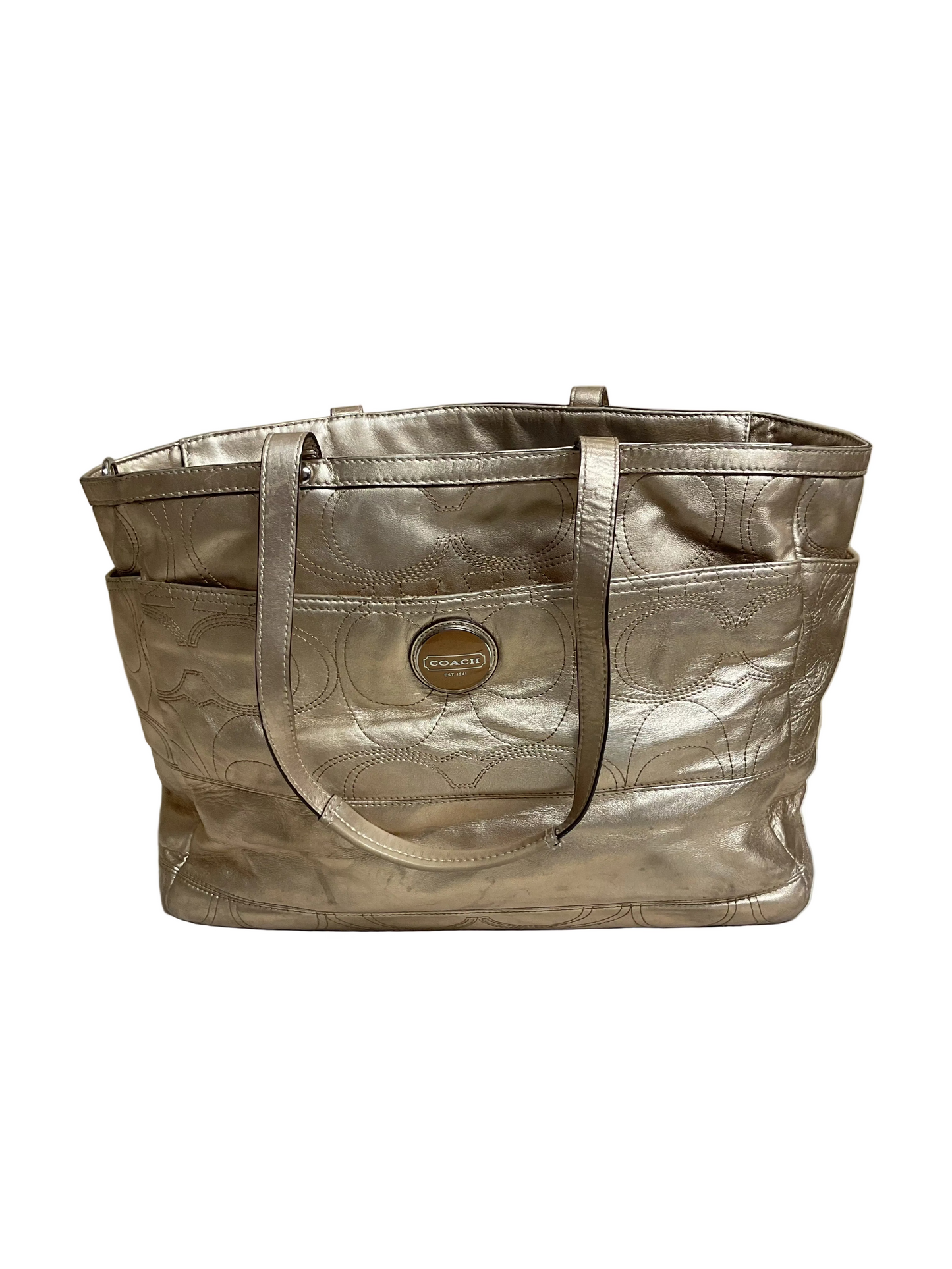 Tote Designer By Coach In Gold, Size:Large