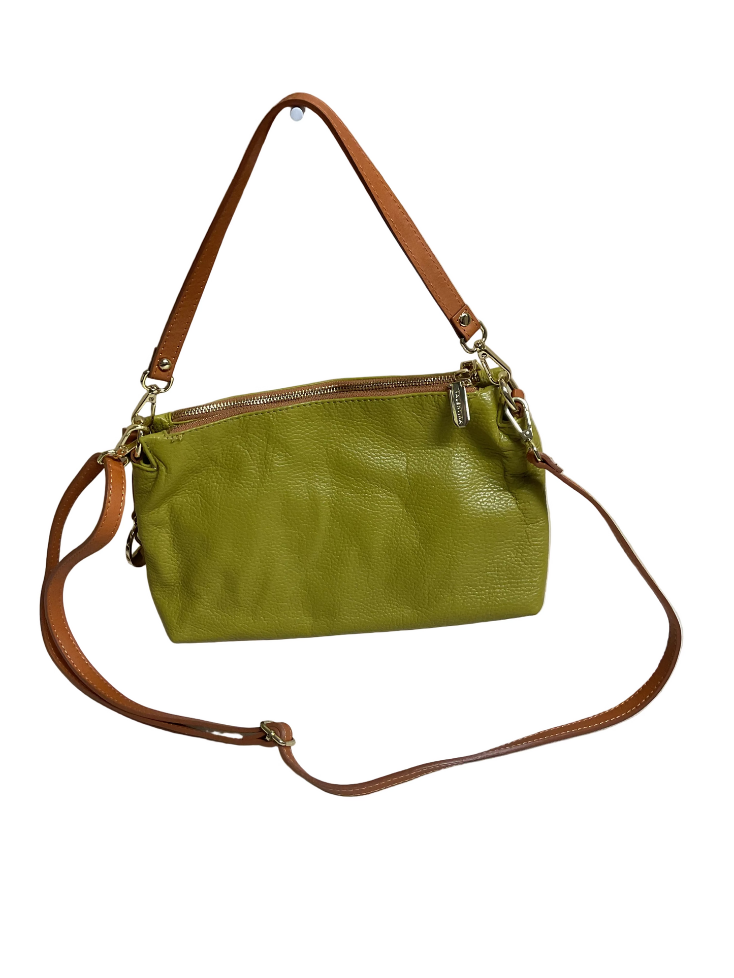 Handbag Leather By Valentina In Green & Tan, Size:Medium