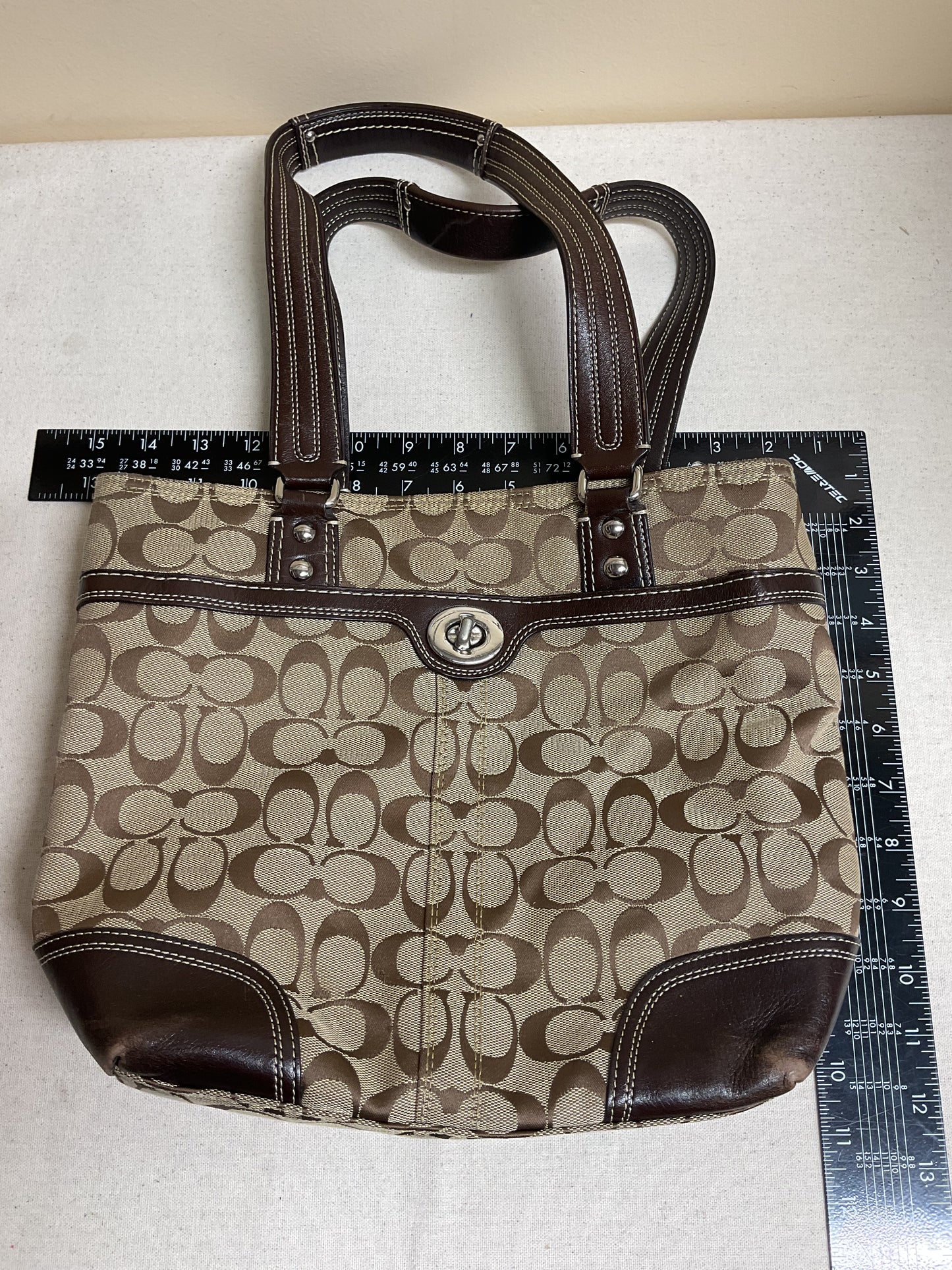 Handbag Designer By Coach In Brown & Tan, Size:Medium