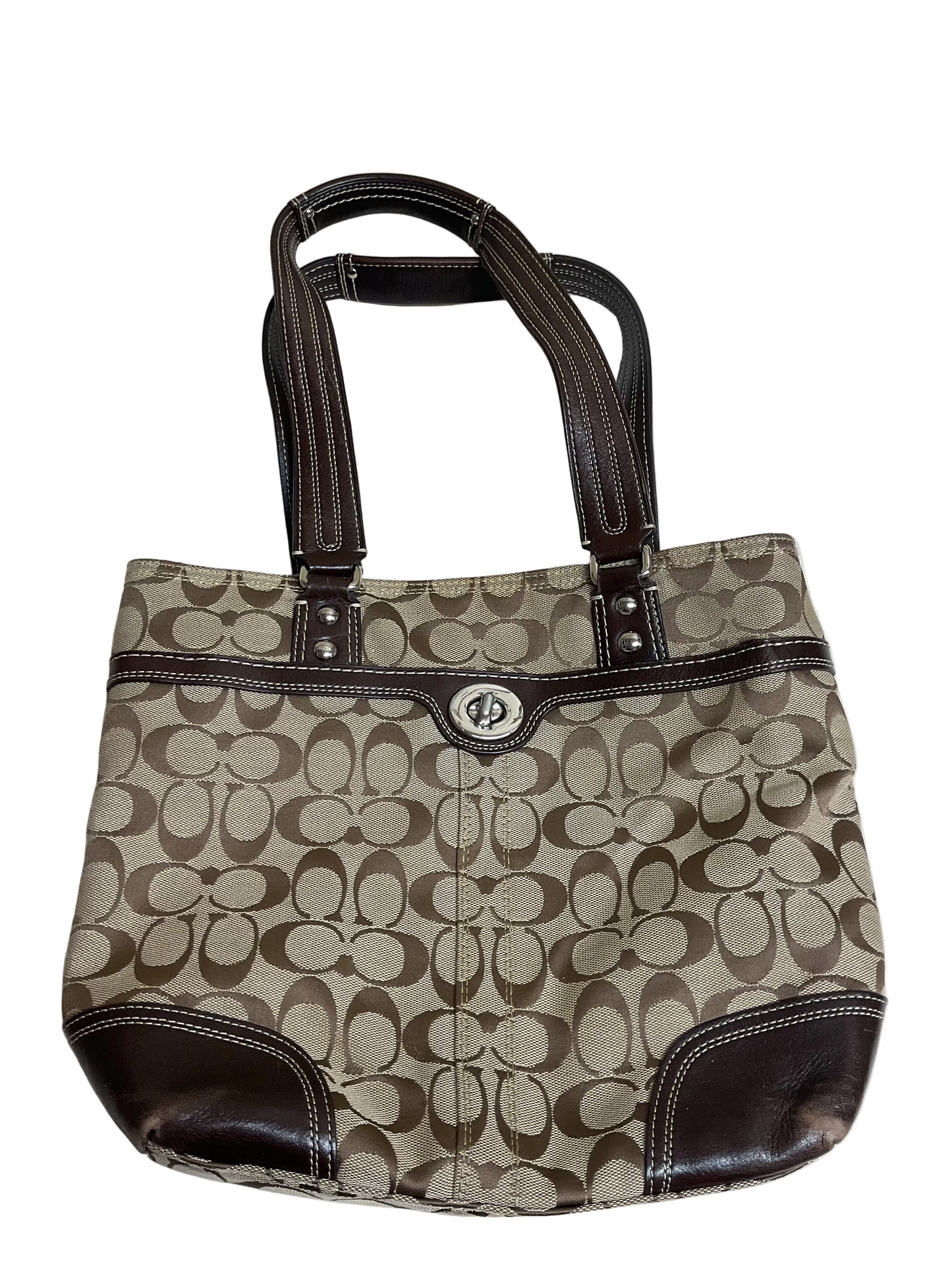 Handbag Designer By Coach In Brown & Tan, Size:Medium