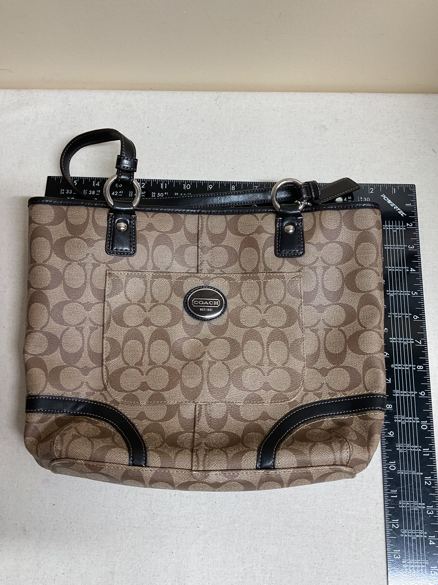 Handbag Designer By Coach In Brown & Tan, Size:Medium