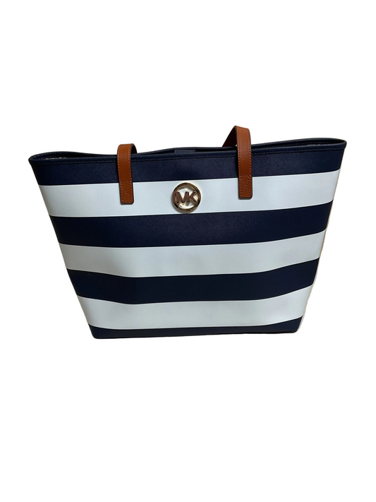 Handbag Designer By Michael Kors In Striped Pattern, Size:Large