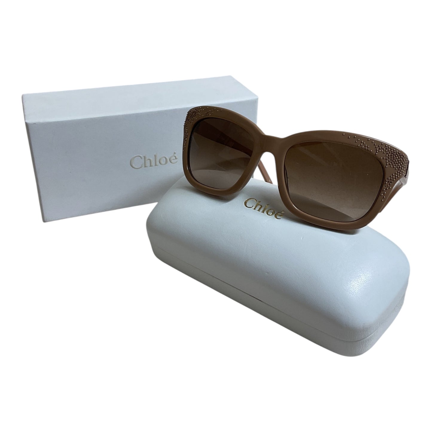 Sunglasses Luxury Designer By Chloe In Tan, Size: