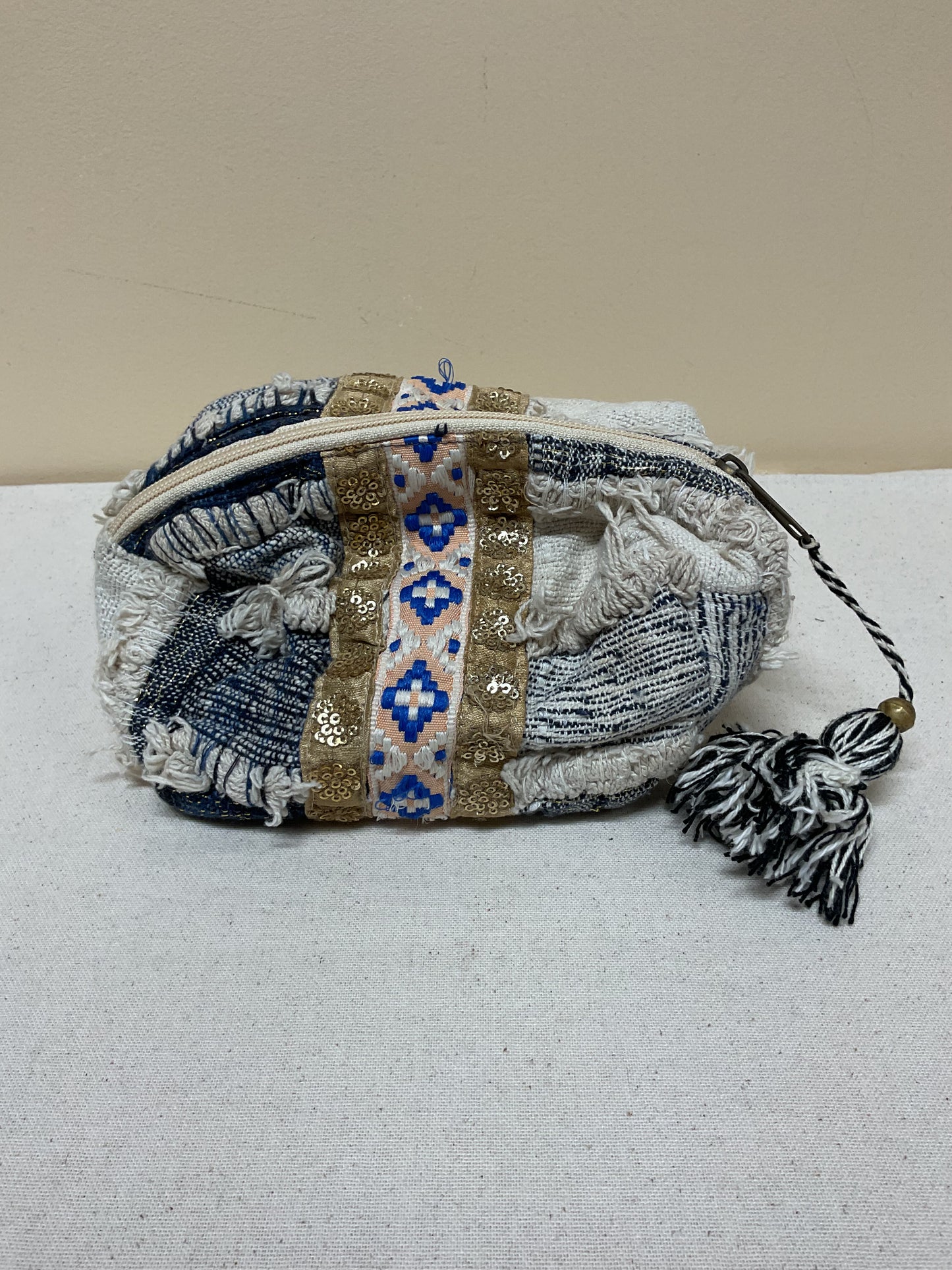 Makeup Bag By Lovestitch In Blue & Cream, Size:Small