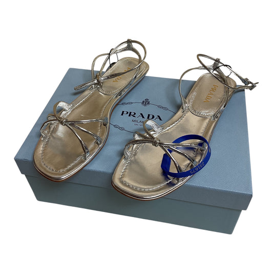 Sandals Luxury Designer By Prada In Silver, Size:9.5/40