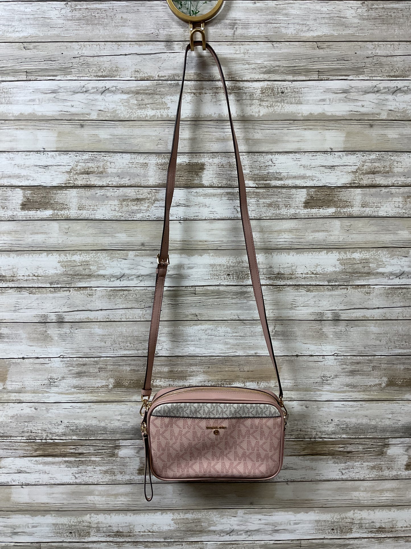 Crossbody Designer By Michael Kors In Pink & White, Size:Small
