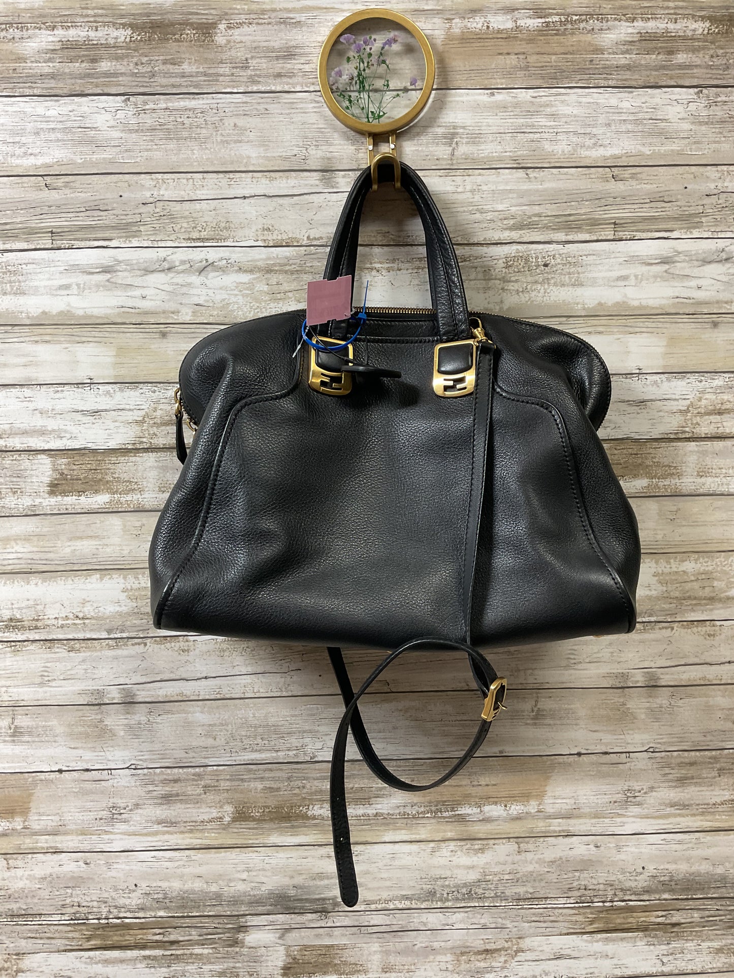 Handbag Luxury Designer By Fendi In Black, Size:Medium