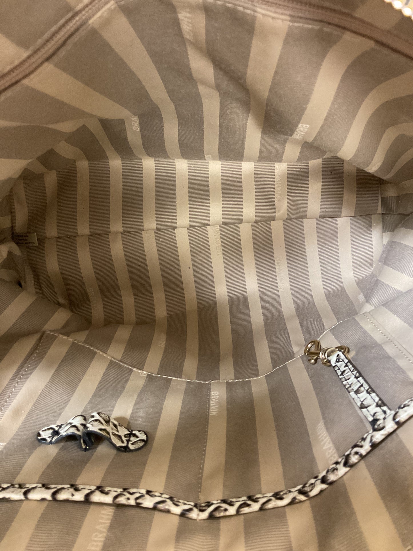 Handbag Designer By Brahmin In Brown & White, Size:Large