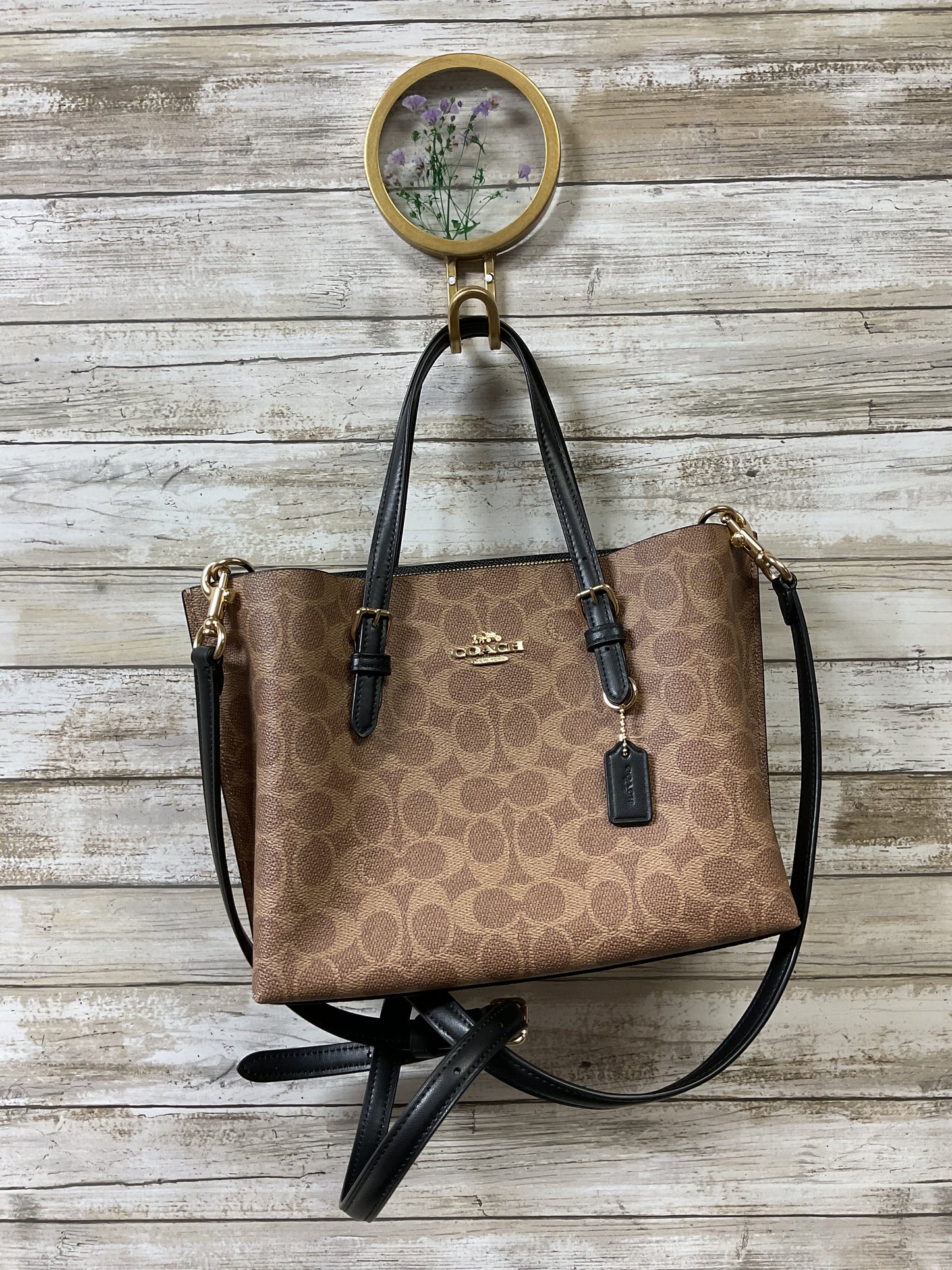 Handbag Designer By Coach In Black & Brown, Size:Small