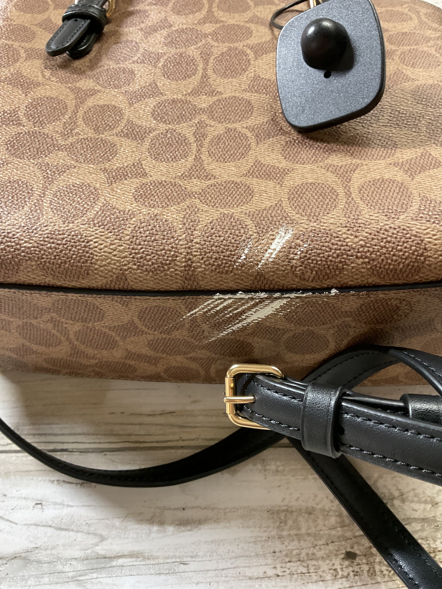 Handbag Designer By Coach In Black & Brown, Size:Small