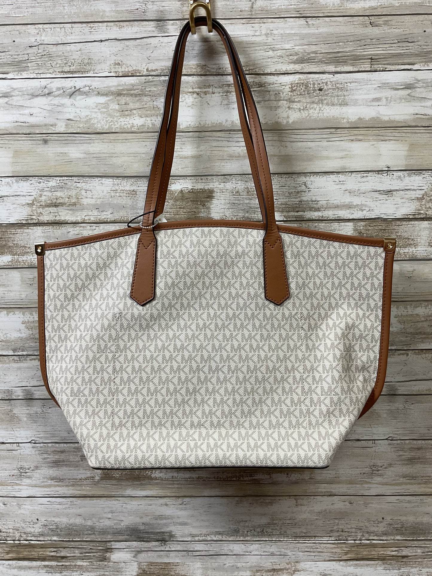 Tote Designer By Michael Kors In Cream & Tan, Size:Large