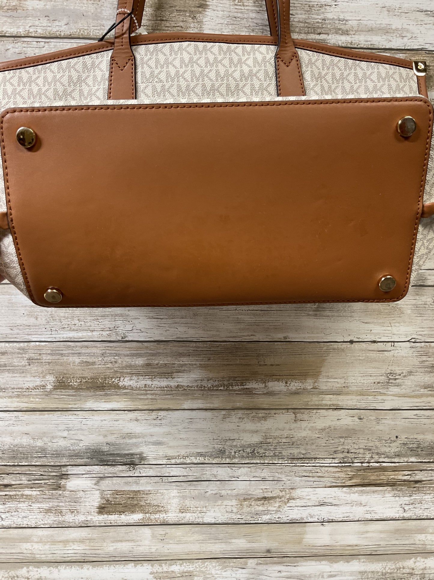 Tote Designer By Michael Kors In Cream & Tan, Size:Large